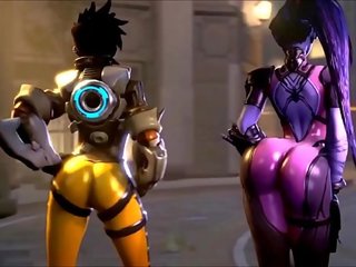 Overwatch เป็น oversexxed tracer vs widowmaker รองเท้าบู้ทส์ madness