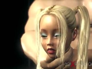 Tenåring blond x karakter video slave blir knullet av en stor monster i den mørk grotte
