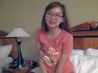 Cute busty asian mistress fngers in glasses