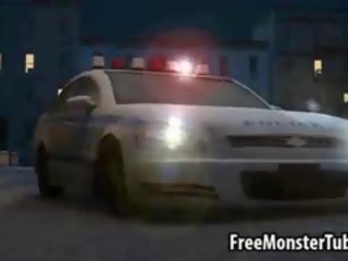 Terrific 3d dieviete lays par a policists automašīna un sūkā a monsters johnson