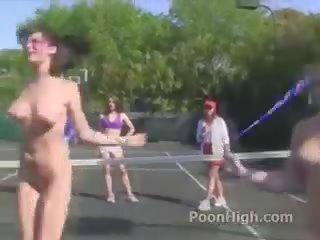 Tennis adolescenza velato con dildo dentro loro stretta giovane