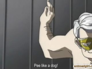 Prirakintas hentai su a muzzle gauna pažemintas