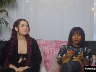 Long Haired Lesbo Sabina Rouge Seduces Sweet Gamer young female Jenna Foxx&excl;