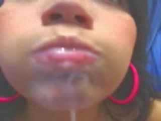 Outstanding Webcam Latina Squirting and Eating Milky Cum (pt. 2)