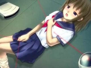 Anime schatje in school- uniform masturberen poesje