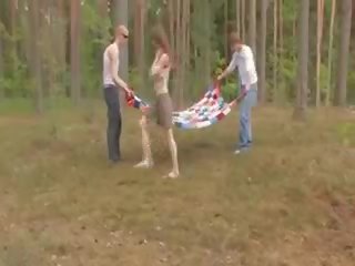 Amateur Serbian Threesome In The Forest