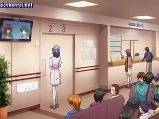Busty anime nurse licks big prick