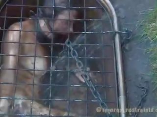 Caged honey forced to give bukkake